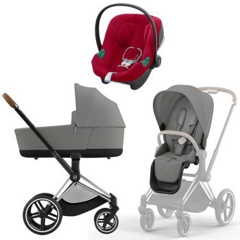 Коляска 3 в 1 Cybex Priam IV Chrome Brown Mirage Grey и автокресло Aton B2 i-Size — (Dynamic Red)