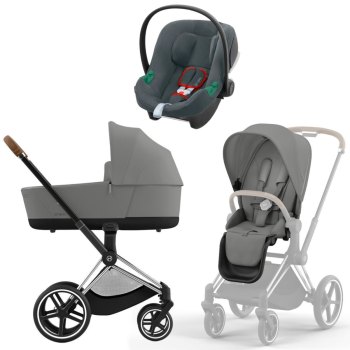 Коляска 3 в 1 Cybex Priam IV Chrome Brown Mirage Grey и автокресло Aton B2 i-Size — (Steel Grey)