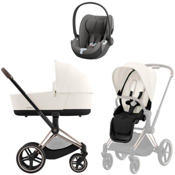 Коляска 3 в 1 Cybex Priam IV Rosegold Off White и автокресло Cloud T i-Size — (Mirage Grey)