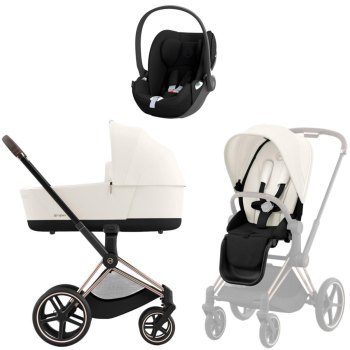 Коляска 3 в 1 Cybex Priam IV Rosegold Off White и автокресло Cloud T i-Size — (Sepia Black)