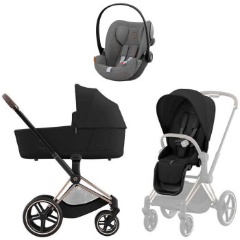 Коляска 3 в 1 Cybex Priam IV Rosegold Sepia Black и автокресло Cloud G i-Size — (Lava Grey)