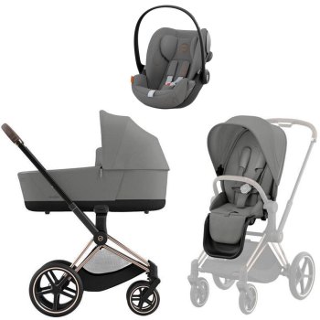 Коляска 3 в 1 Cybex Priam IV Rosegold Mirage Grey и автокресло Cloud G i-Size — (Lava Grey)