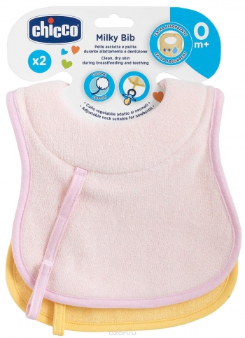 Нагрудник Chicco Milky 0 мес.+, 2 шт. — розовый/желтый