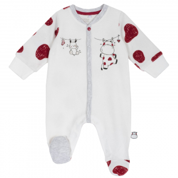 Комбинезон Chicco принт Коровка, для мальчиков и девочек, цвет белый