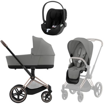 Коляска 3 в 1 Cybex Priam IV Rosegold Mirage Grey и автокресло Cloud T i-Size — (Sepia Black)