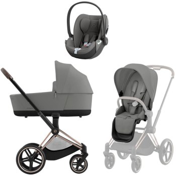 Коляска 3 в 1 Cybex Priam IV Rosegold Mirage Grey и автокресло Cloud T i-Size — (Mirage Grey)