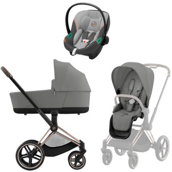 Коляска 3 в 1 Cybex Priam IV Rosegold Mirage Grey и автокресло Aton S2 i-Size — (Lava Grey)