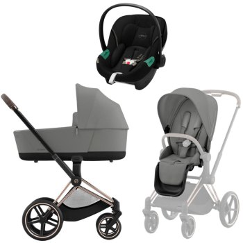 Коляска 3 в 1 Cybex Priam IV Rosegold Mirage Grey и автокресло Aton S2 i-Size — (Moon Black)