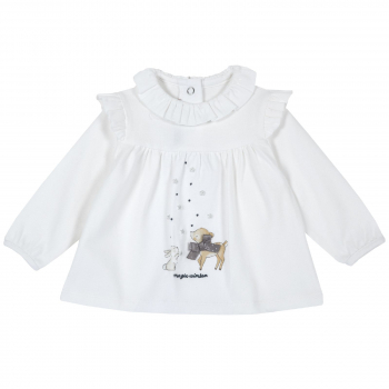Лонгслив Chicco принт Бэмби и зайка, для девочек, цвет белый