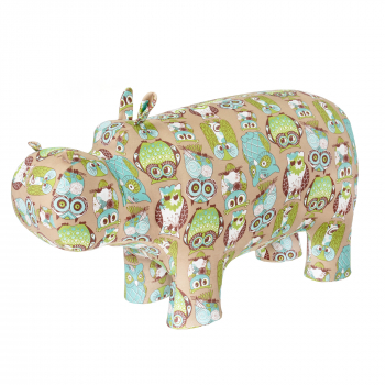 Пуф ООО "Лесет Рус" Бегемот — Совы зелёно-коричневые (ВЕЛЮР)