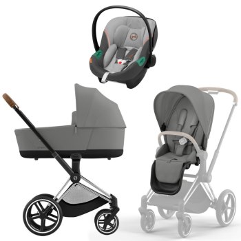 Коляска 3 в 1 Cybex Priam IV Chrome Brown Mirage Grey и автокресло Aton S2 i-Size — (Lava Grey)
