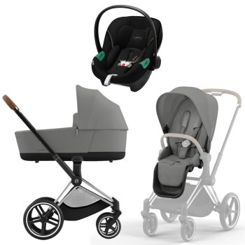 Коляска 3 в 1 Cybex Priam IV Chrome Brown Mirage Grey и автокресло Aton S2 i-Size — (Moon Black)