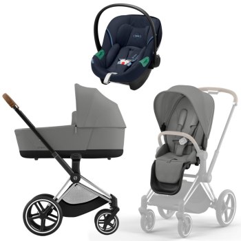 Коляска 3 в 1 Cybex Priam IV Chrome Brown Mirage Grey и автокресло Aton S2 i-Size — (Ocean Blue)