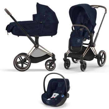 Коляска 3 в 1 Cybex Priam IV — (шасси Rosegold FE Rebellious Luxury Denim Blue)