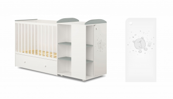 Кроватка-трансформер Polini French 800, Teddy, с комодом — Белый/Серый