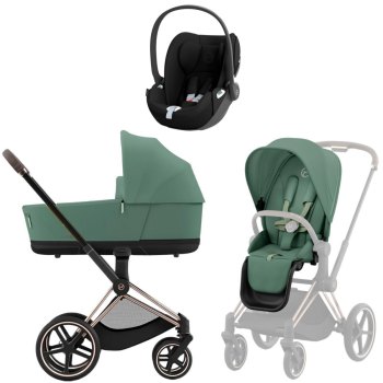 Коляска 3 в 1 Cybex Priam IV Rosegold Leaf Green и автокресло Cloud T i-Size — (Sepia Black)