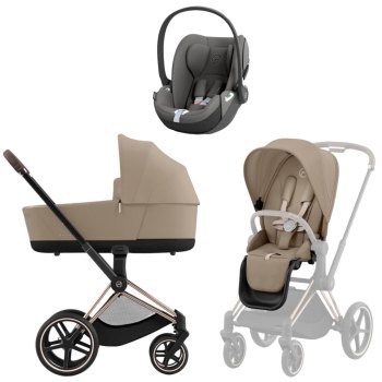 Коляска 3 в 1 Cybex Priam IV Rosegold Cozy Beige и автокресло Cloud T i-Size