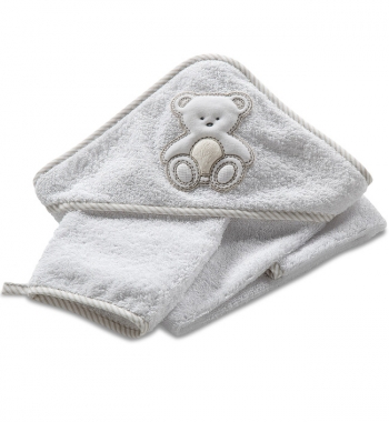 Махровое полотенце с капюшоном с вышивкой Italbaby PELUCHE (75*75 см), мочалка — белый