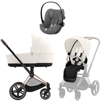 Коляска 3 в 1 Cybex Priam IV Rosegold Off White и автокресло Cloud G i-Size — (Lava Grey)