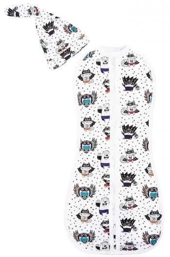 Комплект для новорожденного из двух предметов Веселый Малыш Супергерои (пеленка-кокон,шапочка) — р.62-68