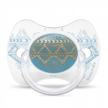 Пустышка Suavinex "Haute Couture NEW" от 18мес с силиконовой физиологической соской — голубой