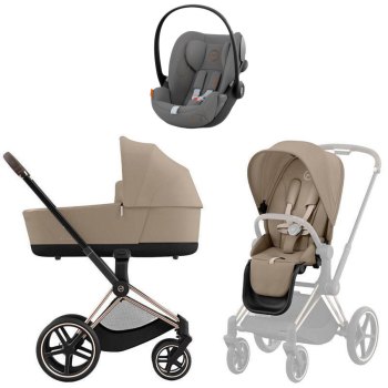 Коляска 3 в 1 Cybex Priam IV Rosegold Cozy Beige и автокресло Cloud G i-Size
