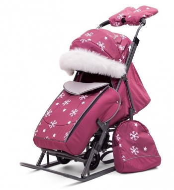 Санки-коляска Pikate Снежинки — малина