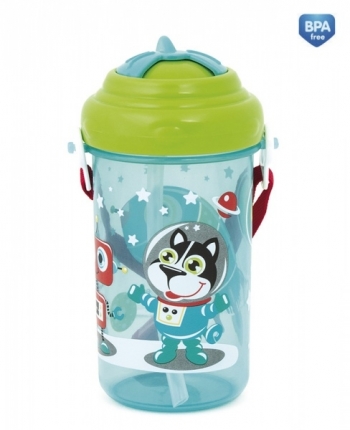 Поильник спортивный Canpol Vehicles с крышк. и трубочк., 400 мл, 12+ мес., арт. 4/102 — зелёная крышка