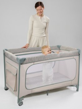 Манеж-кровать Amarobaby SMART — (бежевый/зеленый)