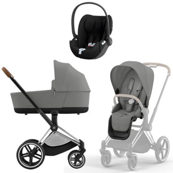Коляска 3 в 1 Cybex Priam IV Chrome Brown Mirage Grey и автокресло Cloud T i-Size — (Sepia Black)