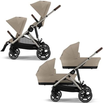 Коляска для двойни 2 в 1 Cybex Gazelle S TPE — (Almond Beige с дождевиками)