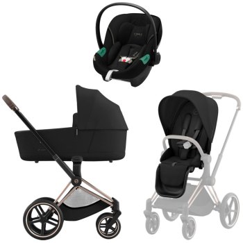 Коляска 3 в 1 Cybex Priam IV Rosegold Sepia Black и автокресло Aton S2 i-Size — (Moon Black)