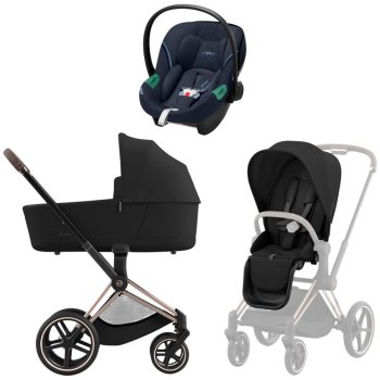 Коляска 3 в 1 Cybex Priam IV Rosegold Sepia Black и автокресло Aton S2 i-Size — (Ocean Blue)
