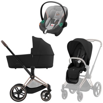 Коляска 3 в 1 Cybex Priam IV Rosegold Sepia Black и автокресло Aton S2 i-Size — (Lava Grey)