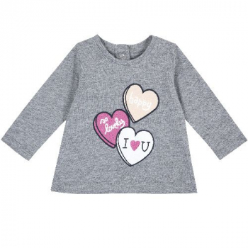 Лонгслив Chicco принт Сердца, для девочек, цвет серый