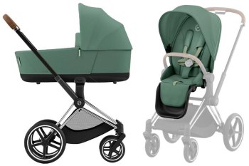 Коляска 3 в 1 Cybex Priam IV Chrome Brown Leaf Green и автокресло Aton S2 i-Size — (Hibiscus Red)