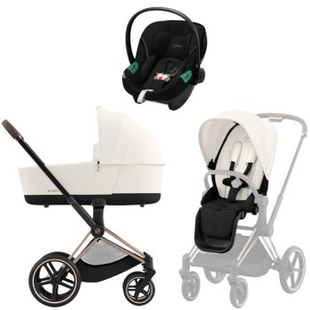 Коляска 3 в 1 Cybex Priam IV Rosegold Off White и автокресло Aton S2 i-Size — (Moon Black)