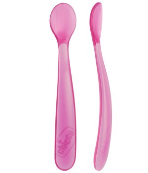 Ложка Chicco мягкая, силиконовая, 6+ мес, 2 шт — розовый
