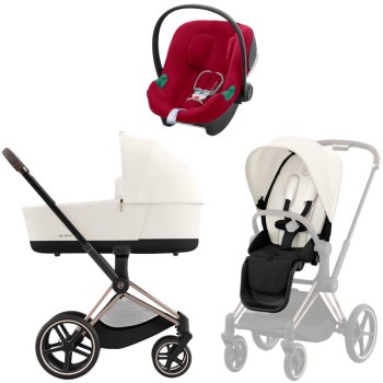 Коляска 3 в 1 Cybex Priam IV Rosegold Off White и автокресло Aton B2 i-Size — (Dynamic Red)
