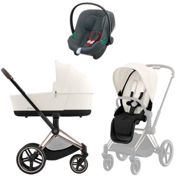 Коляска 3 в 1 Cybex Priam IV Rosegold Off White и автокресло Aton B2 i-Size — (Steel Grey)
