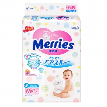 Подгузники Merries Air Through (6-11кг) — 64шт