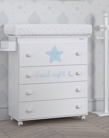 Комод пеленальный Micuna Istar B-947 — White/Skyblue  Матрасик: Stars Grey