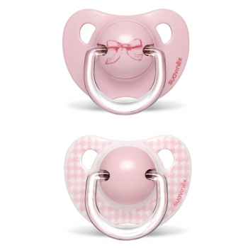 Набор Suavinex пустышек 2шт. с силикон.анатомичес.соской от 6 до 18мес "TOY" — розовый с бантиком