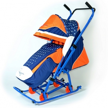 Санки-коляска RT СКОЛЬЗЯШКИ "Мозаика" — синий-оранжевый-белый