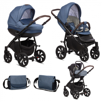 Коляска 3 в 1 Tutis Nanni — Деним + Кожа Синяя