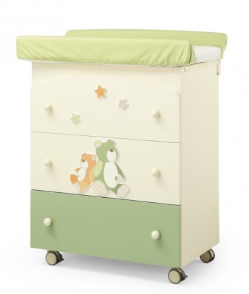 Пеленальный комод с ванночкой Erbesi Lilo Gio — слоновая кость-зеленый