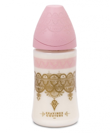 Бутылка Suavinex "Haute Couture NEW" от 0+ 270мл  с силиконовой круглой соской — розовый