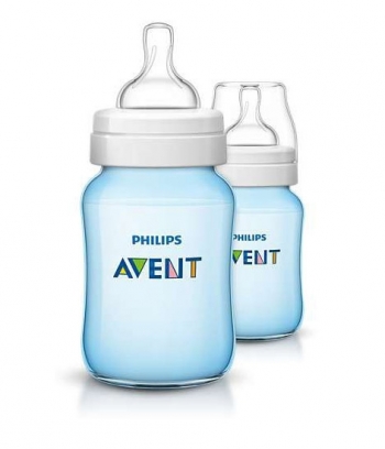 Бутылочка Avent Classic+, голубая, PP, 260 мл, сил. соска, медл. поток, 1+, 2 шт., арт. 80030