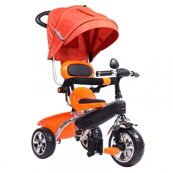 Велосипед детский трехколёсный Maxi Toys PitStop с Тентом — Оранжевый