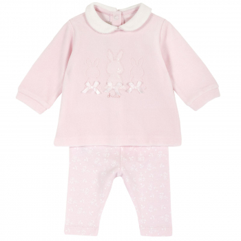 Комплект (платье+брючки) Chicco, принт Зайка с бантиком, для девочек, цвет розовый